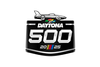 Daytona 500 2025 logo with race car and shield emblem