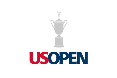 US Open logo with trophy silhouette and bold text