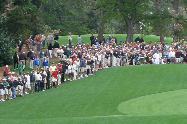 Patrons watching The Masters at Augusta National Golf Club