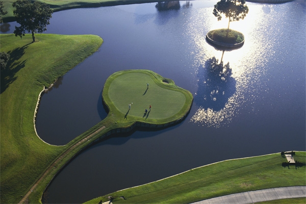 Aerial view of the 17th Island Hole at TPC Sawgrass Golf Course